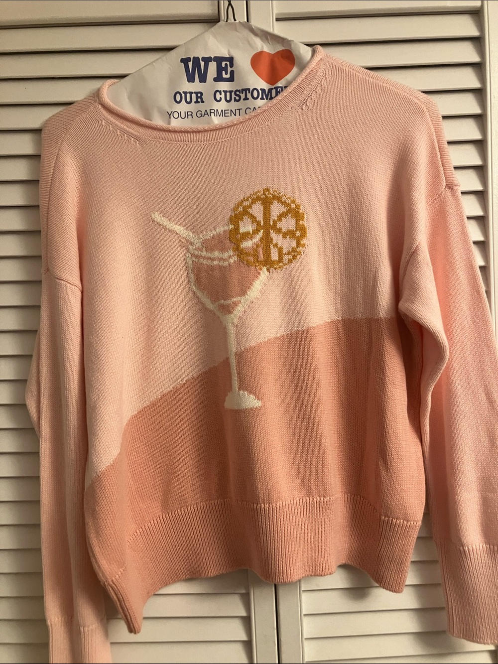 CeCe Pink Crewneck Sweater with Cocktail Graphic